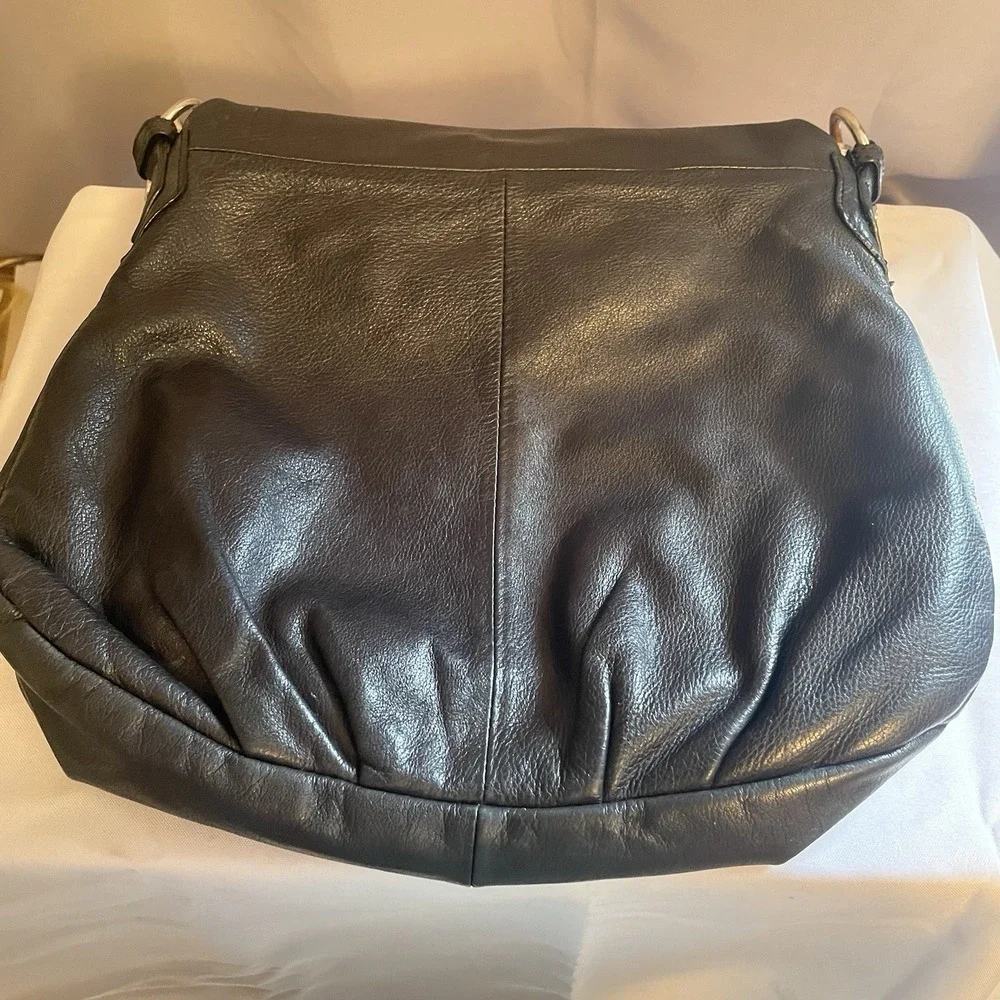 Margot Soft Black Leather Medium Shoulder Hobo Bag Zip Fold Over Purse
